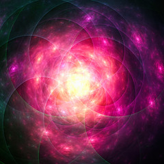 Birth of galaxy. Explosion supernova. Cluster stellar nebulae. Mysterious psychedelic relaxation wallpaper. Sacred geometry. Fractal abstract pattern. Digital artwork creative graphic design.