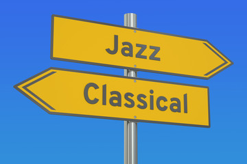 Jazz versus Classical concept, 3D rendering