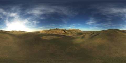 HDRI High resolution map. environment map, Round panorama, spherical panorama, equidistant projection of the sun in the clouds above the earth