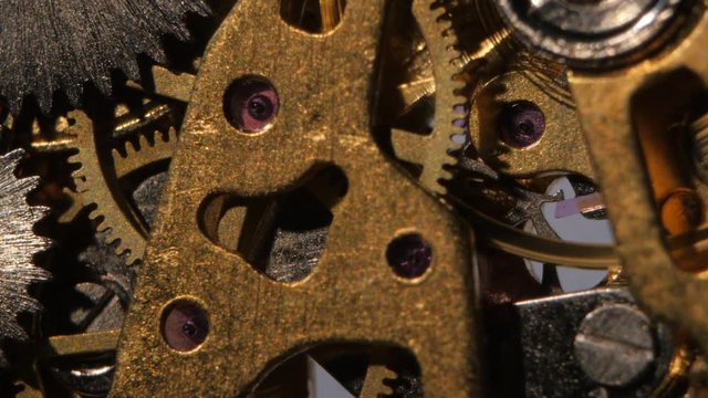 Inside of an old clock mechanism. Close up