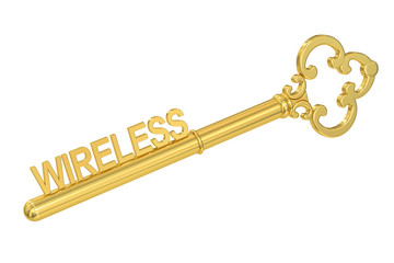 wireless concept with golden key, 3D rendering