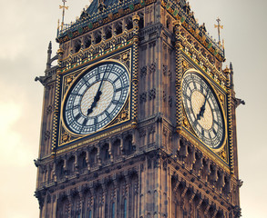 Fototapeta na wymiar Close up of Big Ben clock tower in London on a dark cloudy day