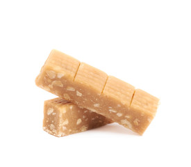 Toffee candy with nuts isolated