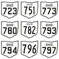 Collection of historic Ohio Route shields used in the United States