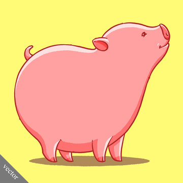 funny cartoon cute vector fat pig illustration