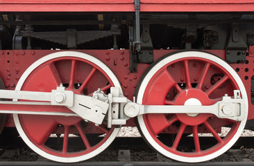 the wheels of a steam locomotive