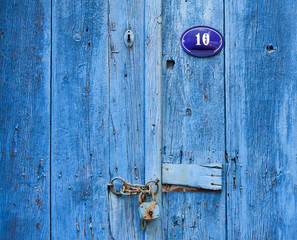  Old blue wooden front door