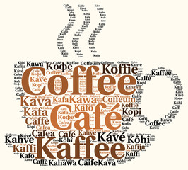 Coffee in different languages word cloud 