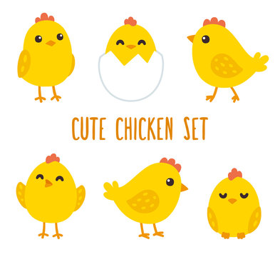 Cute cartoon chicken set