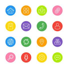 white line web icon set on colorful circle for web design, user interface (UI), infographic and mobile application (apps)