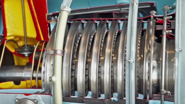 Detailed exposure of a turbo jet engine.