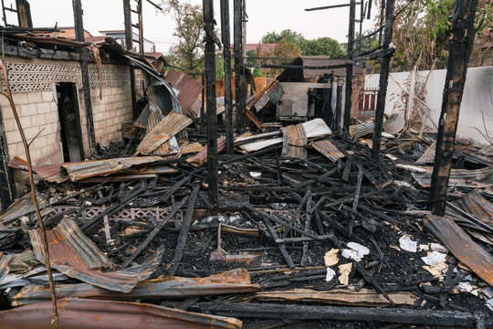 The building’s on fire - After fire, Damage caused by fire in Thailand.
