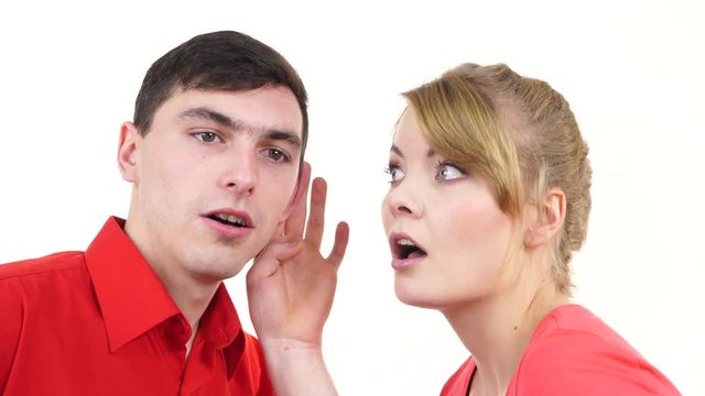 Woman telling man some secrets, couple talking 4K