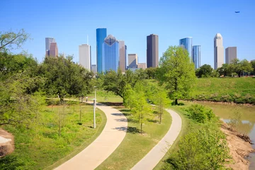 Fotobehang View of downtown Houston city, Texas in a beautiful sunny day © duydophotography