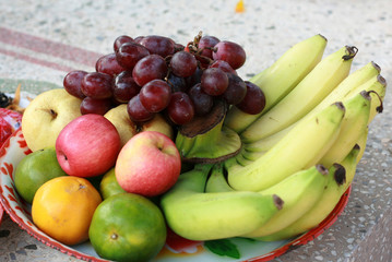 Mixed fruits for praying ancestors in Chinese traditional belief