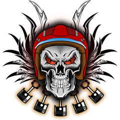 Crânio asas e pistões