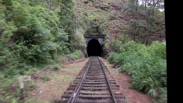 Train journey through scenic highlands of Sri Lanka, time lapse 