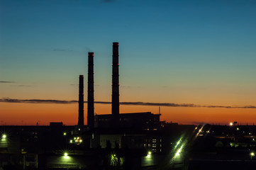 Obraz na płótnie Canvas Tyumen, Russia - July 13, 2005: City Energy and Warm Power Factory at evening