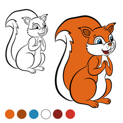 Coloring page. Color me: squirrel.  Little cute squirrel stands and smiles.
