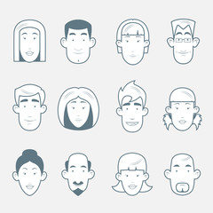 cute cartoon people face. cartoon avatars.avatars business people. vector illustration.