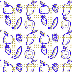 Hand drawn fruit pattern. Print texture. Fabric design. Vector illustration.