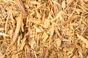 Dried licorice root is grated as a background close-up 