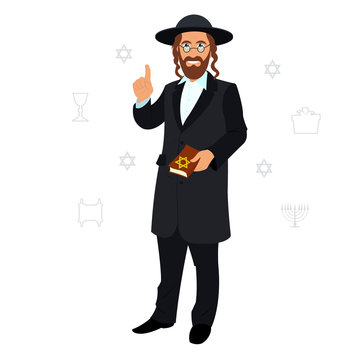 Vector avatar of Jew man with traditional headdress. avatar Jewish man on a blue background. vector illustration.