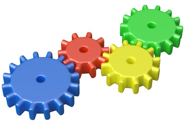 Colorful plastic toy gears construction