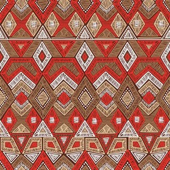 Seamless geometric pattern. Embroidery motifs. Handmade. Red, wh