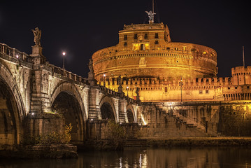 Rome, Italy:  Castle of the Holy Angel at night