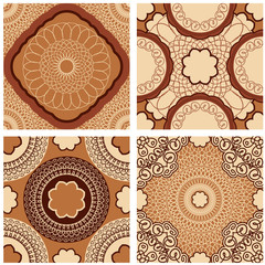 Set of squared backgrounds - ornamental seamless patterns in bro