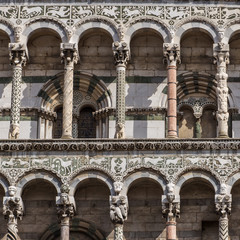 Detail exterior view of Lucca Cathedral (Duomo di Lucca, Cattedr