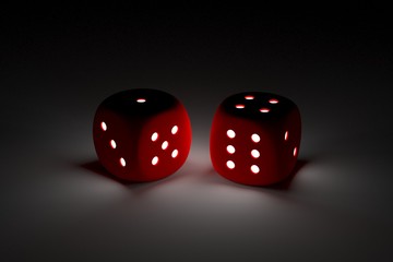 Dice in the form of neon 3D illustration