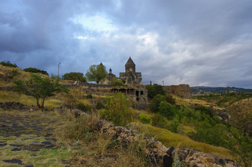Medieval Tegher monastery complex, on the slope of Aragats mountain, Armenia