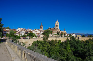 Segovia, Spain. Panoramic view of the historic city of Segovia skyline with Catedral de Santa Maria de Segovia, Castilla y Leon.