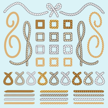 Rope Brushes Vector Set. Seamless Rope Brush Collection