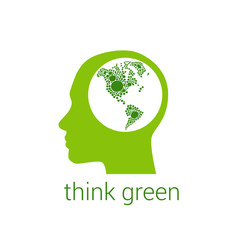 Think Green, Eco symbol, Land inside the head, Concept ecology icons, modern design style vector set , vector illustration