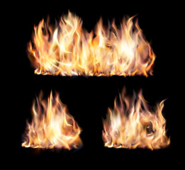 Set of realistic fire flames isolated on background