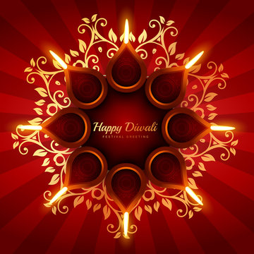beautiful diwali greeting background with floral ornaments vecto