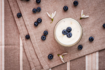 Healthy breakfast - yogurt with berries on a napkin