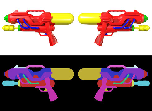 3D rendering a set of Water gun isolated on white background.