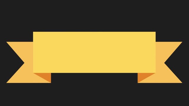 Animated Yellow Ribbon Banner. Concept with colored ribbon for your text or message. Available in 4K FullHD and HD video 2D flat render footage.