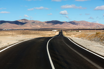 Straight road on Fuerteventura. Canary Islands, Spain
