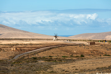 Landscape of fields and mountains near Antigua village, Fuerteventura, Canary Islands, Spain