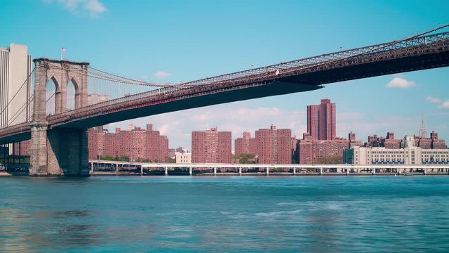 day light brooklyn bridge view 4k time lapse from new york usa
