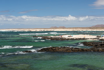 Beach near the lighthouse El Toston, northern part of Fuerteventura . Canary Island, spain