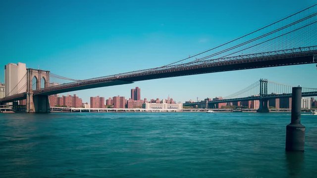 sunny day brooklyn bridge panorama 4k time lapse from new york usa