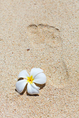 Fototapeta na wymiar Footprint on white sand