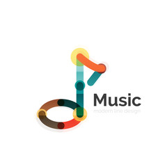 Music note logo, flat thin line geometric design