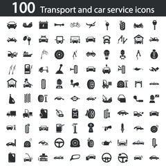 Set of one hundred transport and car service icons